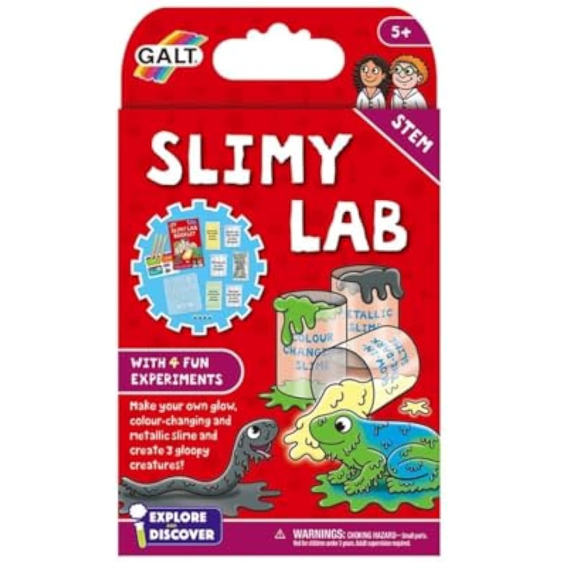 Galt Slimy Lab-Explore and Discover Science Slime Making Kit with 4 Fun Experiments from Glow in the Dark to Slime Creatures-Educational STEM Science Kit,Slime Kit for Boys and Girls Ages 5 Years Plus