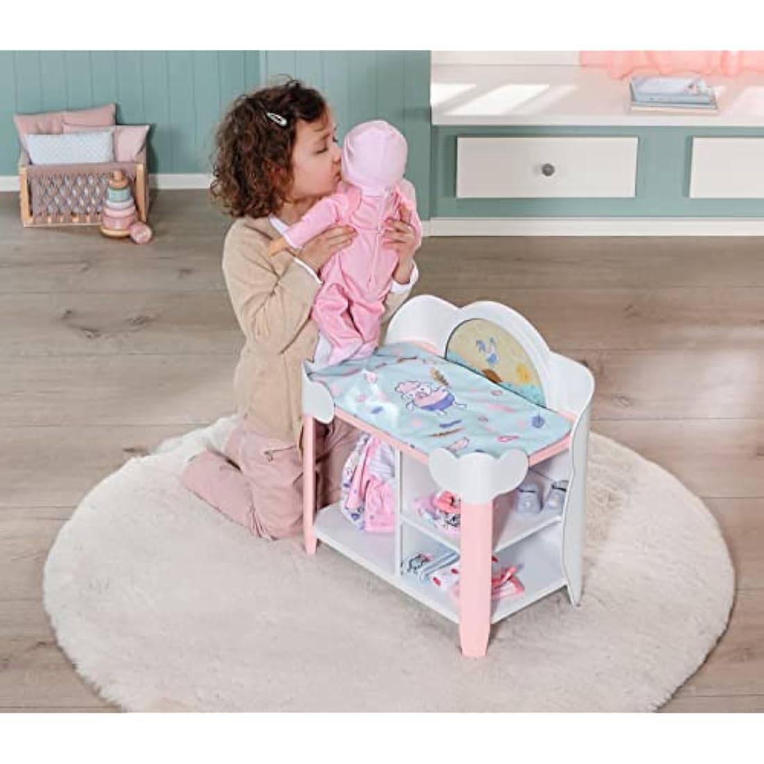 Baby Annabell Day & Night Changing Table 709672 - For 36cm & 43cm Baby Annabell Dolls - Light Effects, Changing Mat, Hangers - Require 3 AAA Batteries (Not Included) - Suitable for Kids From 3+ Years