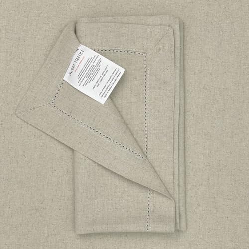 Sweet Needle 100% Pure Linen Napkins with Hemstitch Natural - 50x50 CM | Pack of 6 | European Flax Washable, durable and Reusable. Luxury Dinning for