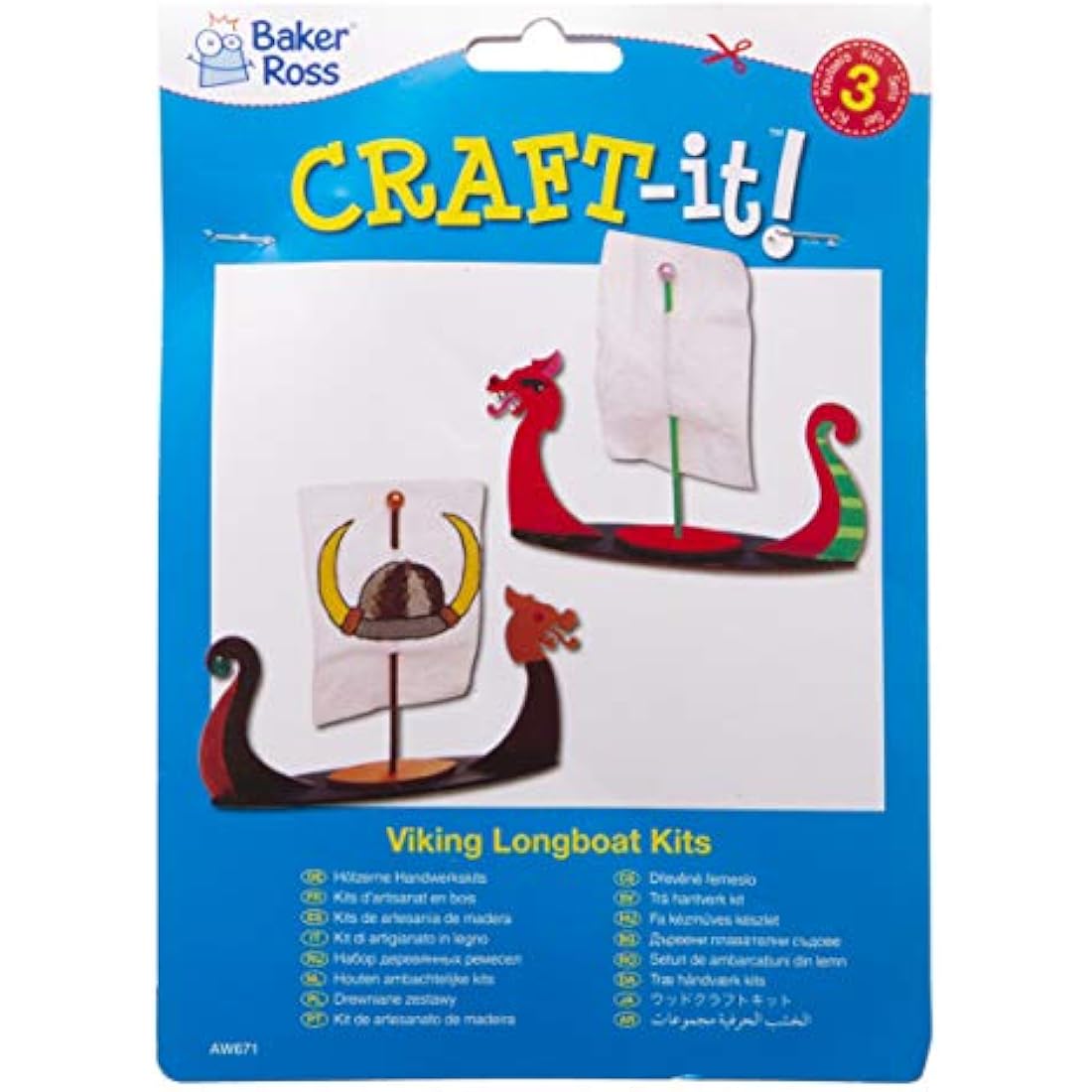 Baker Ross AW671 Viking Longboat Kits (Pack of 3), Wooden