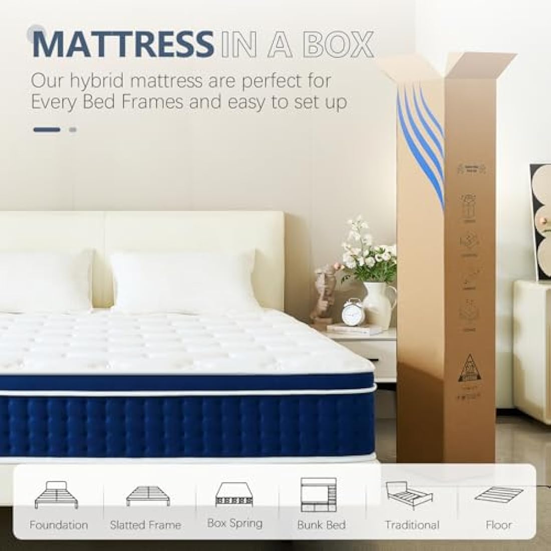 Bednew Single Mattresses 30cm, 12 Inch Innerspring Hybrid Mattress Single with Breathable Foam and Pocket Spring For Cool Comfort Sleep, Medium Firm Mattress(90x190x30cm)