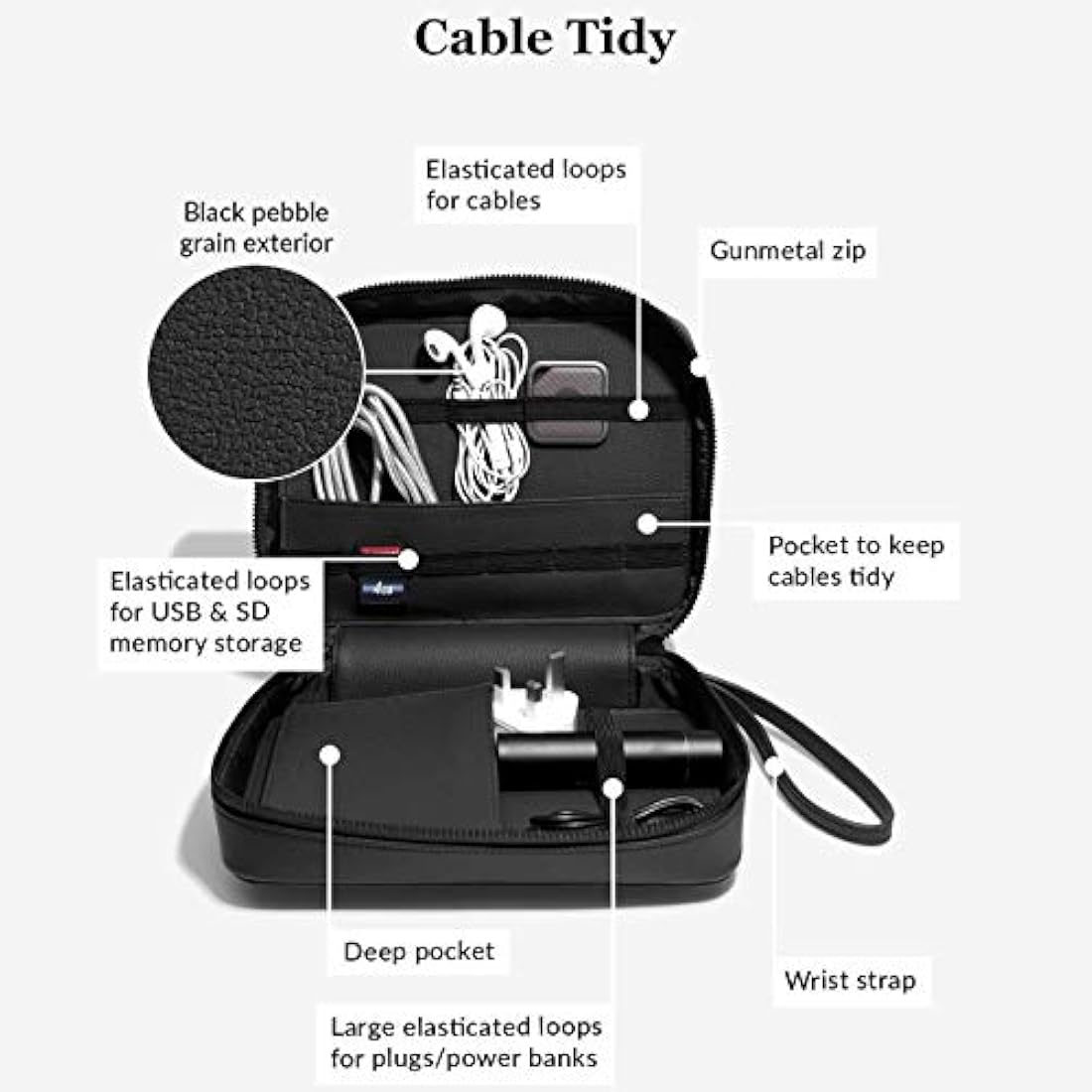 Stackers Pebble Black Cable Tidy Bag