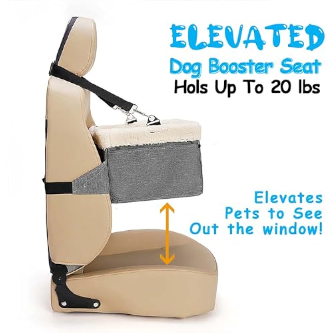 UNICITII Dog Car Seats for Small Dogs-Elevated Pet Dog Booster Seat for Dog,Raised Dog Lookout Car seat w/Clip-On Safety Leash Adjustable Pet Travel Seat, Grey-9 kg, (BGUN-PS002bb)