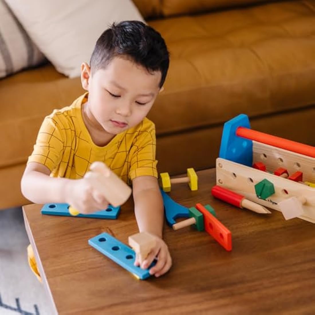Melissa & Doug Take-Along Tool Kit Wooden Construction and Building Set (24 pcs) Pretend Play Toy for Kids Age 3+
