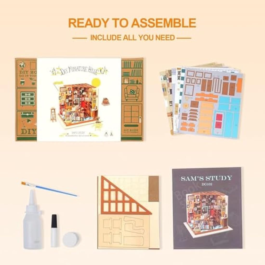 RoWood DIY Miniature Doll House Kit Library, Wooden Dollhouse Model Building Kits, Craft Kits Gifts for Adults and Teens for Christmas