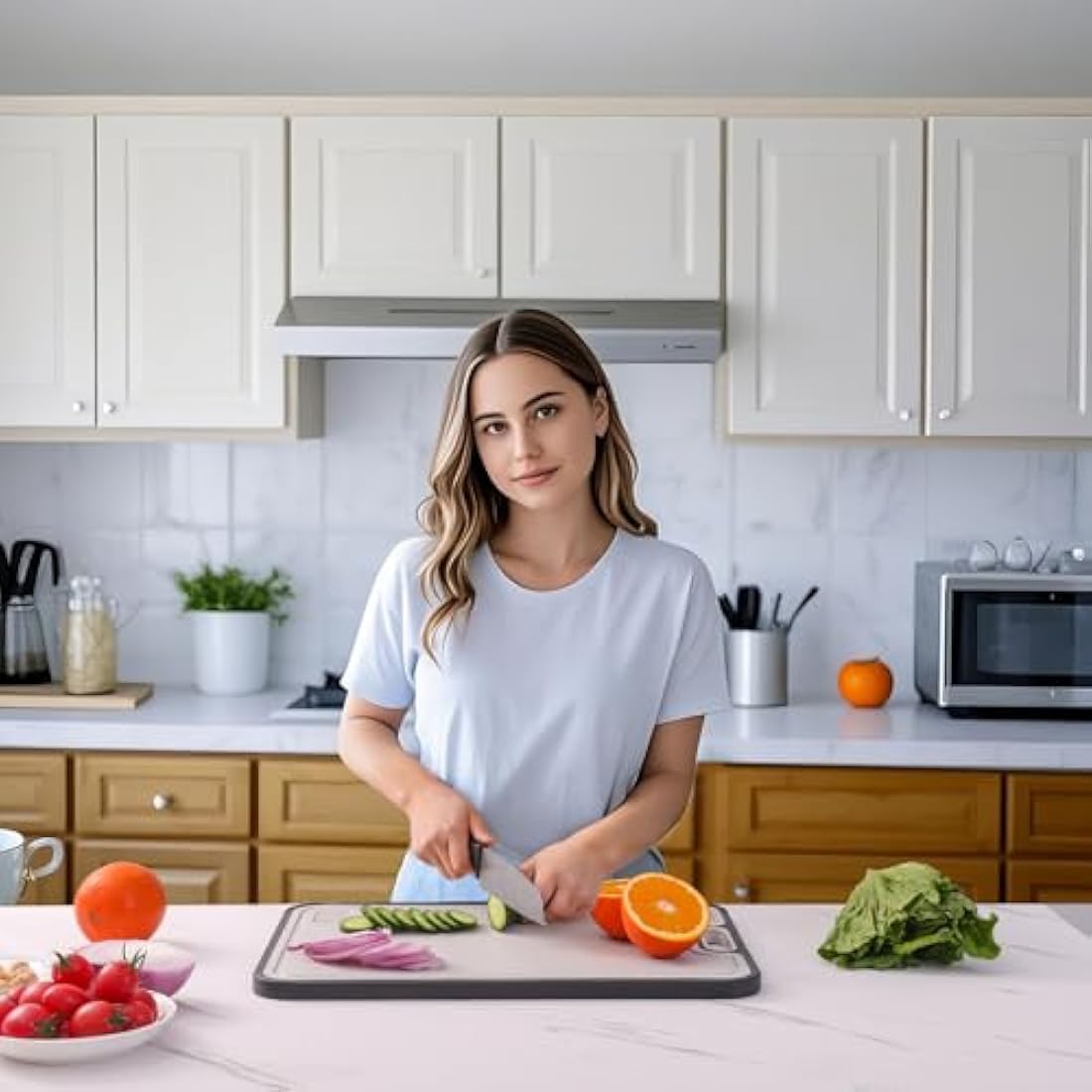 Titanium Cutting Board for Kitchen, Double Side Large Cutting Board for Meats, Fruits and Vegetables, Chopping Board with with Juice Groove, 38.5x26.5cm
