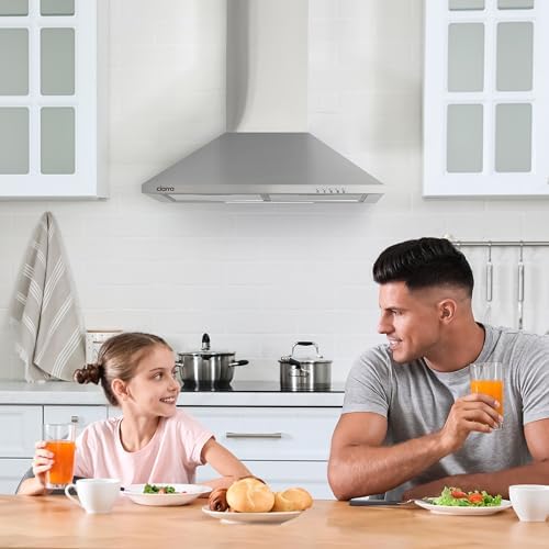 CIARRA Cooker Hoods 60cm CBCS6201 Stainless Steel Chimney vent Hood 600mm with Carbon Filters Recirculating Ducting Wall Mounted Kitchen Ventilation Extractor Fan