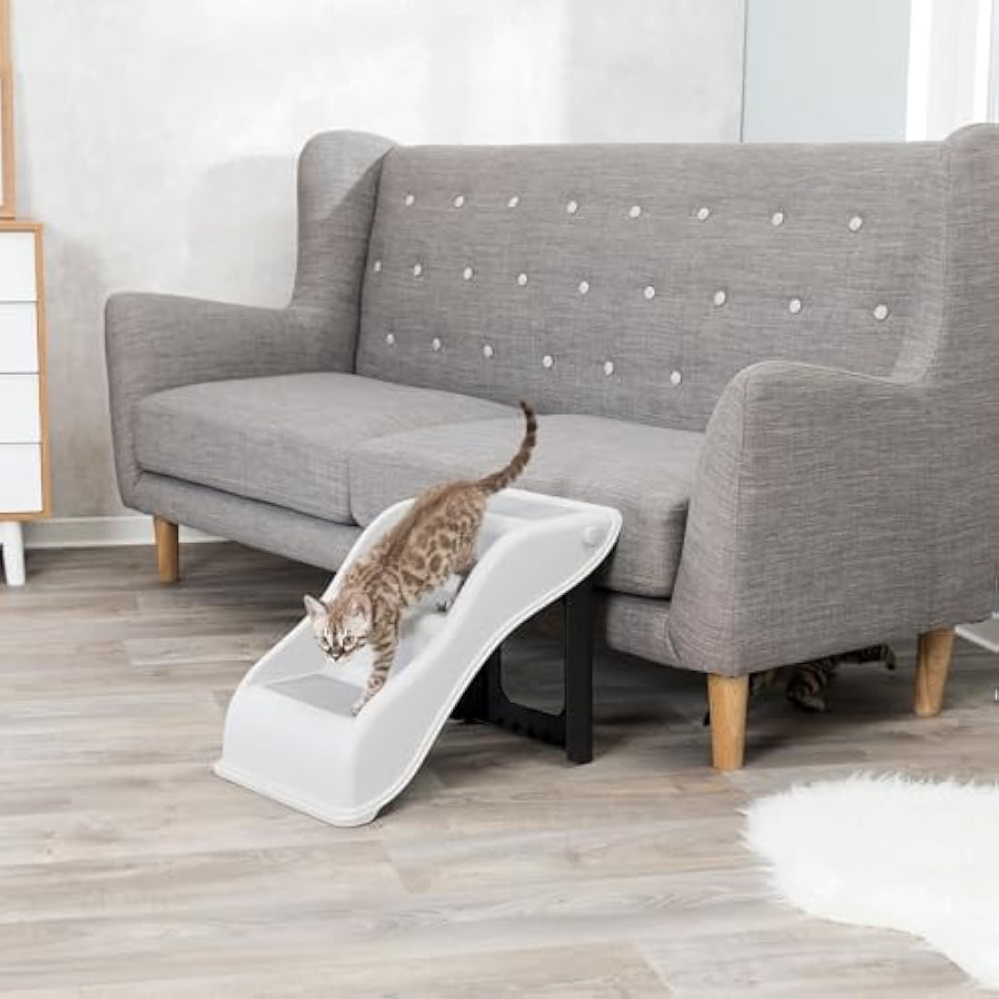 TRIXIE 3 Step Pet Stairs, Lightweight, Easy to Store, Non-Slip Treads, Grey