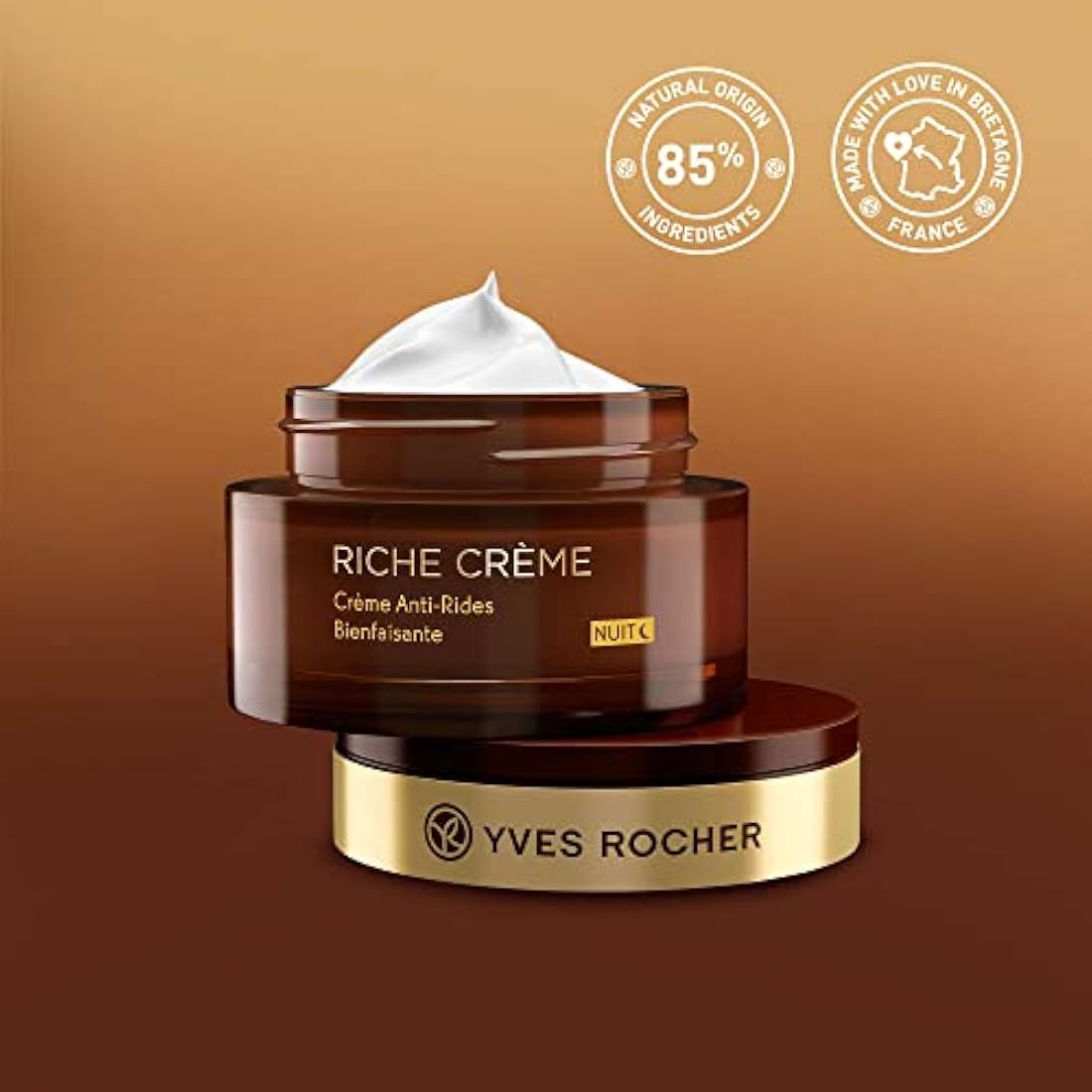 Yves Rocher Face Moisturizer Riche Crème Anti-wrinkle Comforting Night Cream with precious oils, for Mature Skin + Dry skin, 50 ml jar