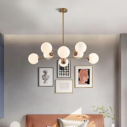 KCO Lighting 8-Light Glass Sputnik Chandelier Modern Gold Pendant Light Fixture Vintage Globe Ball Flush Mount Kitchen Island