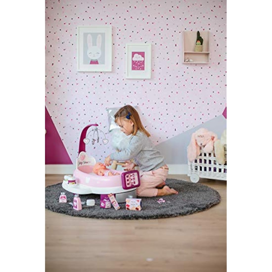 Smoby - Baby Nurse - Electronic Nursery - for Dolls and Dolls - 24 Accessories + 1 Doll Pee Function - 220347, Pink