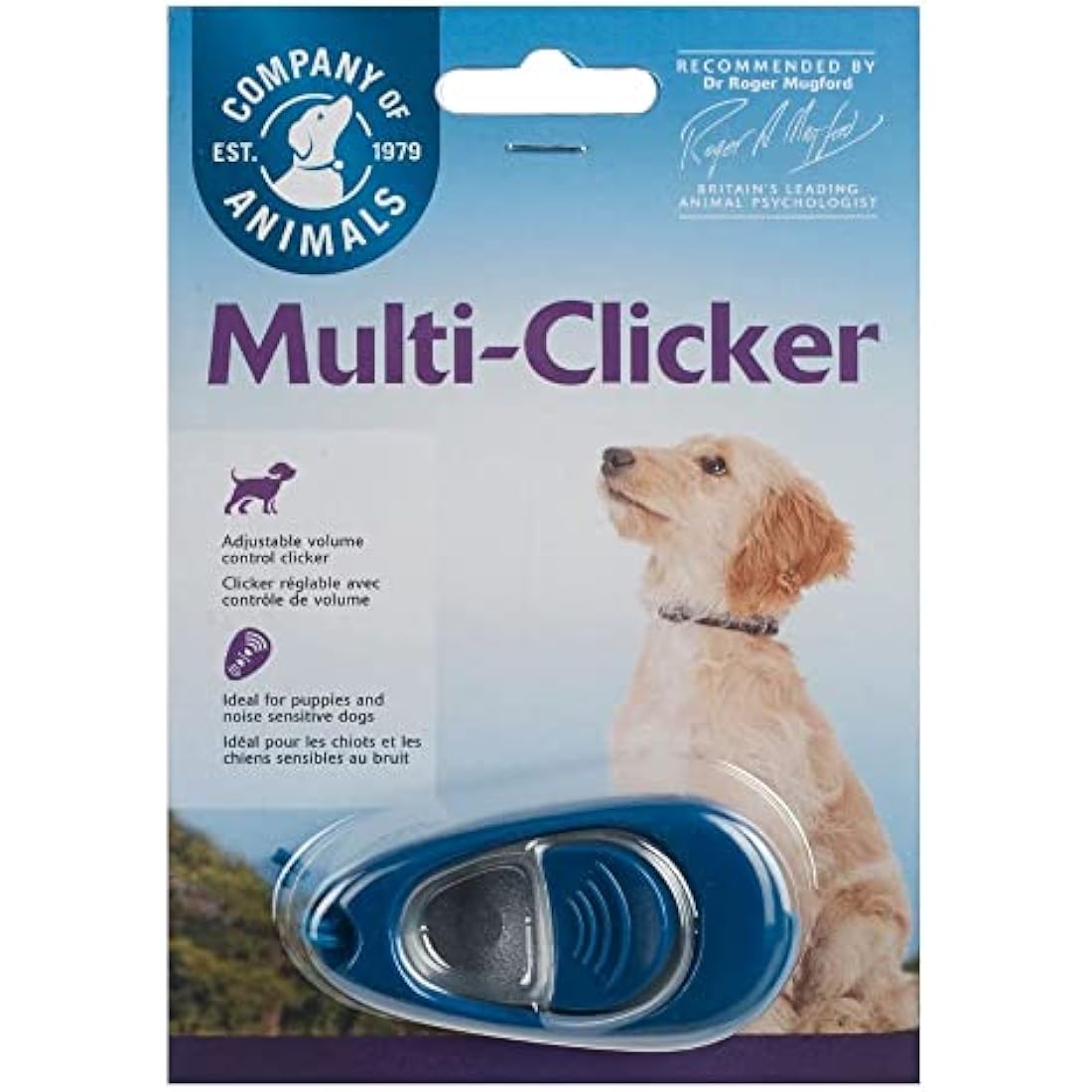 Company of Animals Multi-Clicker, Adjustable Volume, Loud and Quiet Clicks, Easy to Click, Wrist Strap, For all Dogs Including Sensitive Dogs and Puppies,Blue