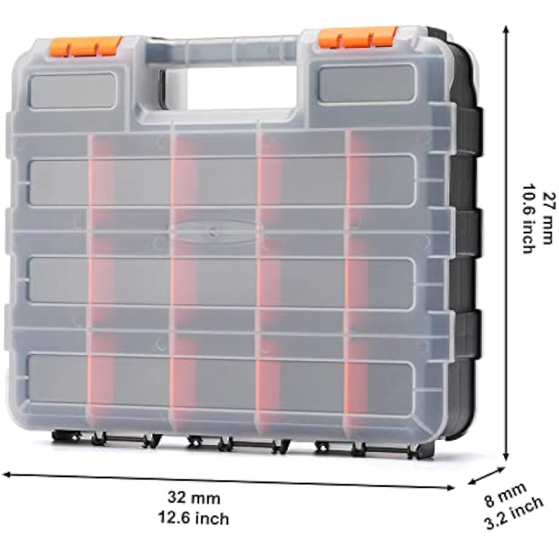 CASOMAN Double Side Tool Organizer, with Impact Resistant Polymer and Customizable Removable Plastic Dividers, Hardware Box Storage, Excellent for Screws,Nuts,Small Parts, Black/Orange. 2-Pieces Pack