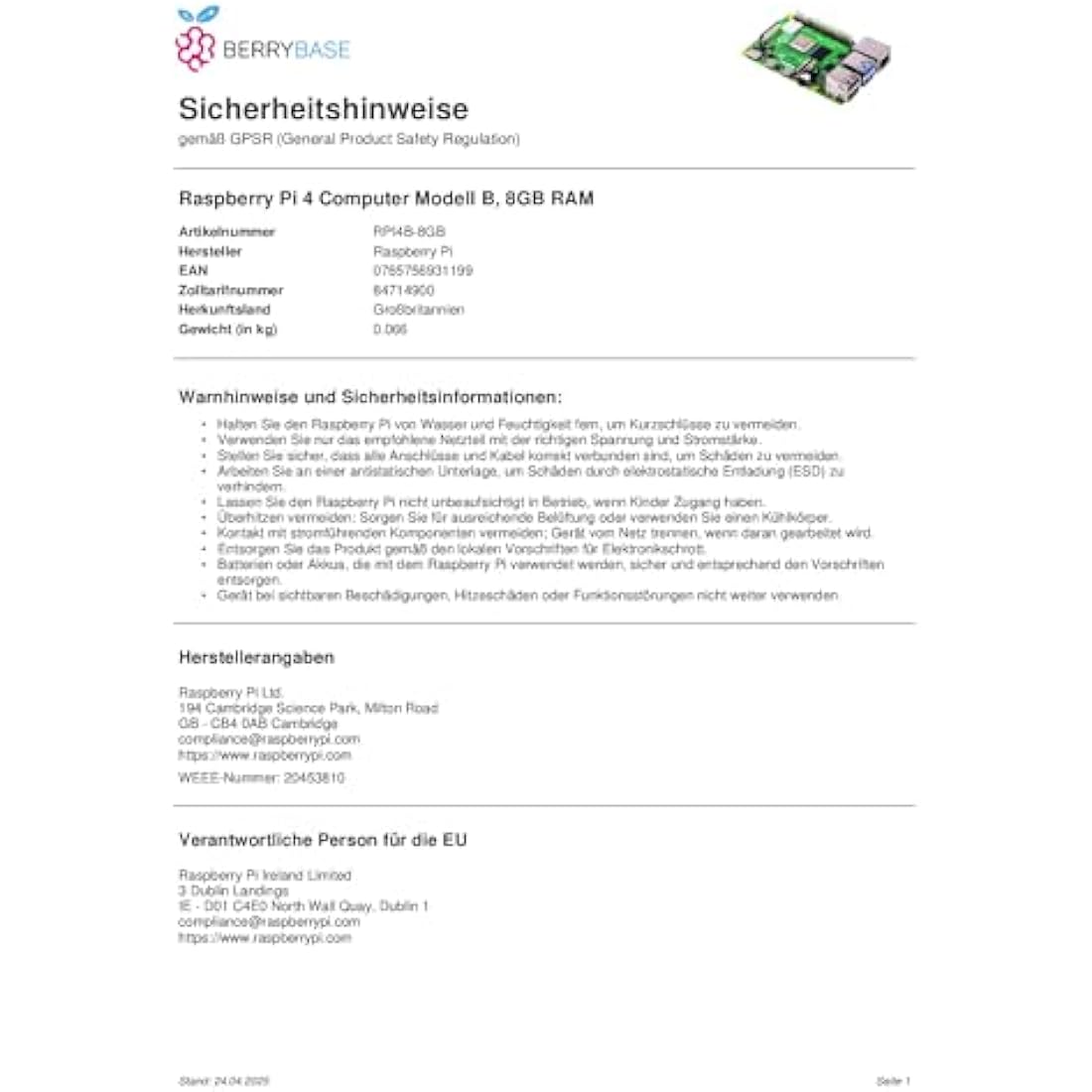 Raspberry Pi 4 Model B (8GB)
