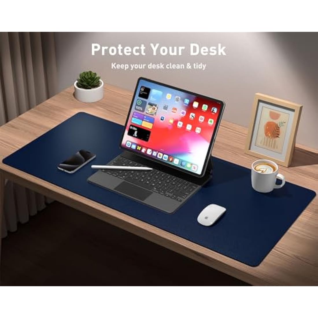 Aothia Leather Desk Pad Protector,Mouse Pad,Office Desk Mat,Non-Slip PU Leather Desk Blotter,Laptop Desk Pad,Waterproof Desk Writing Pad for Office and Home (60cm x 35cm, Dark Blue)