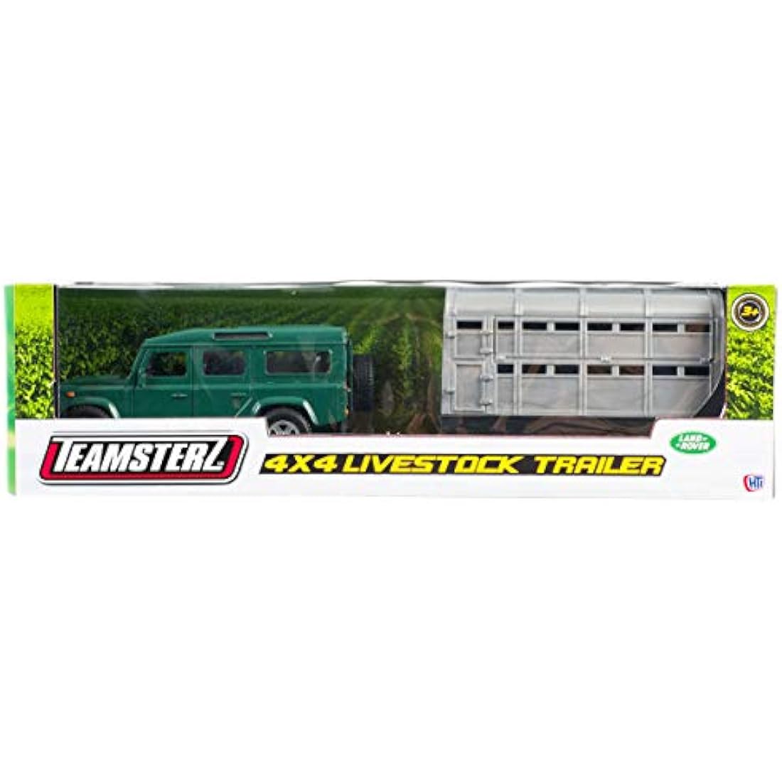 NEW 4X4 GREEN/ RED LAND ROVER CAR WITH SILVER LIVESTOCK TRAILER 1:43 SCALE TEAMSTERS