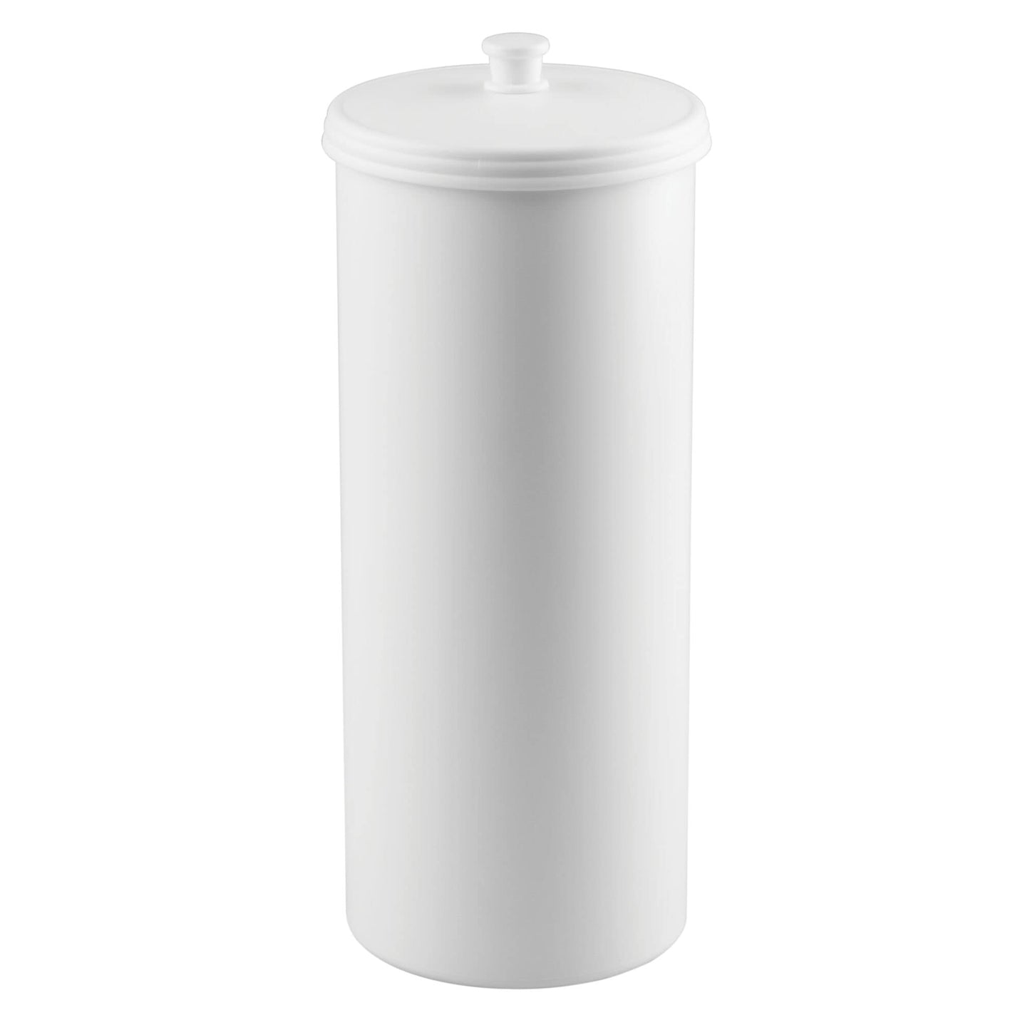 iDesign Kent Freestanding Toilet Roll Holder, Plastic Toilet Paper Holder with Lid, Essential Toilet Paper Storage, White, 16.002 x 16.002 x 39.37 cm