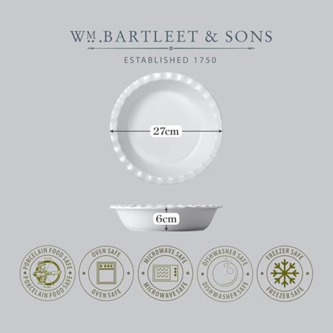 WM Bartleet & Sons 1750 T269 Crinkle Rim Pie Dish, White,27cm