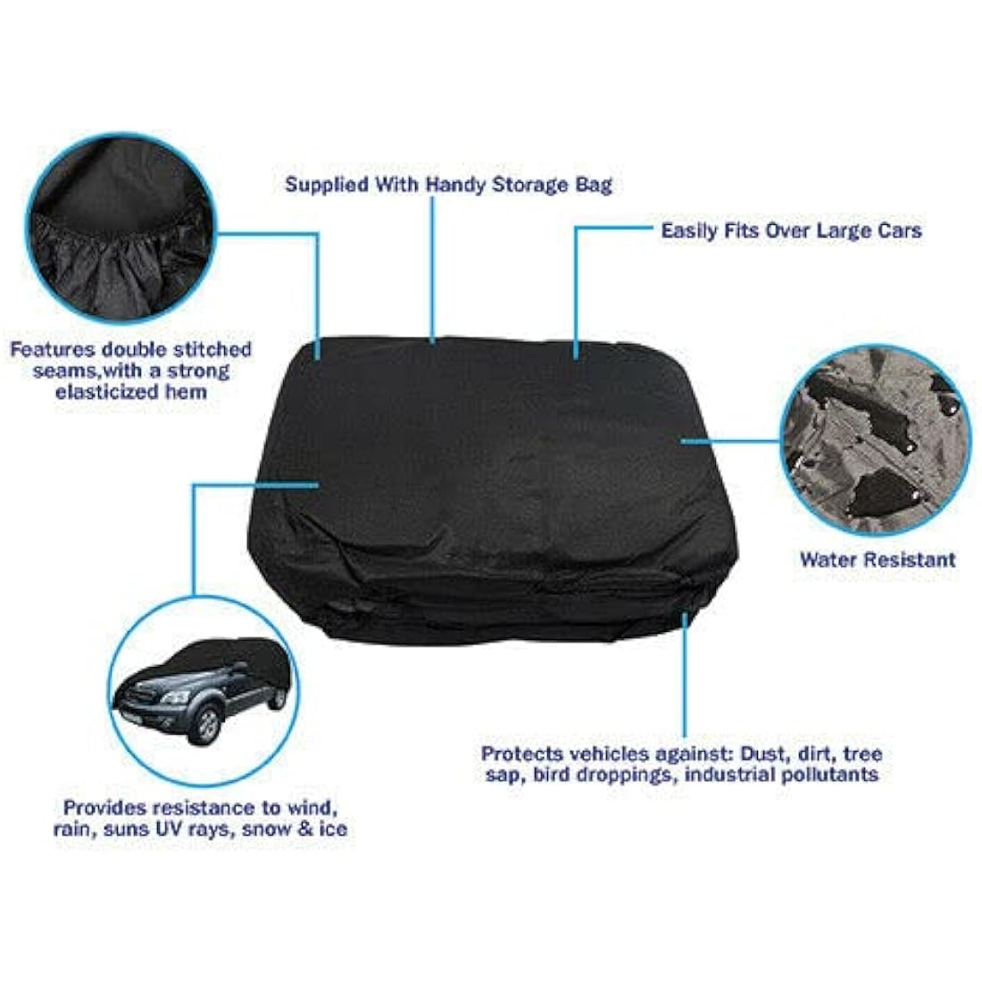Small Black Breathable & Water Resistant Indoor / Outdoor Full Car Cover with Elasticated Front and Rear Hems MGB MGA & MG RV8