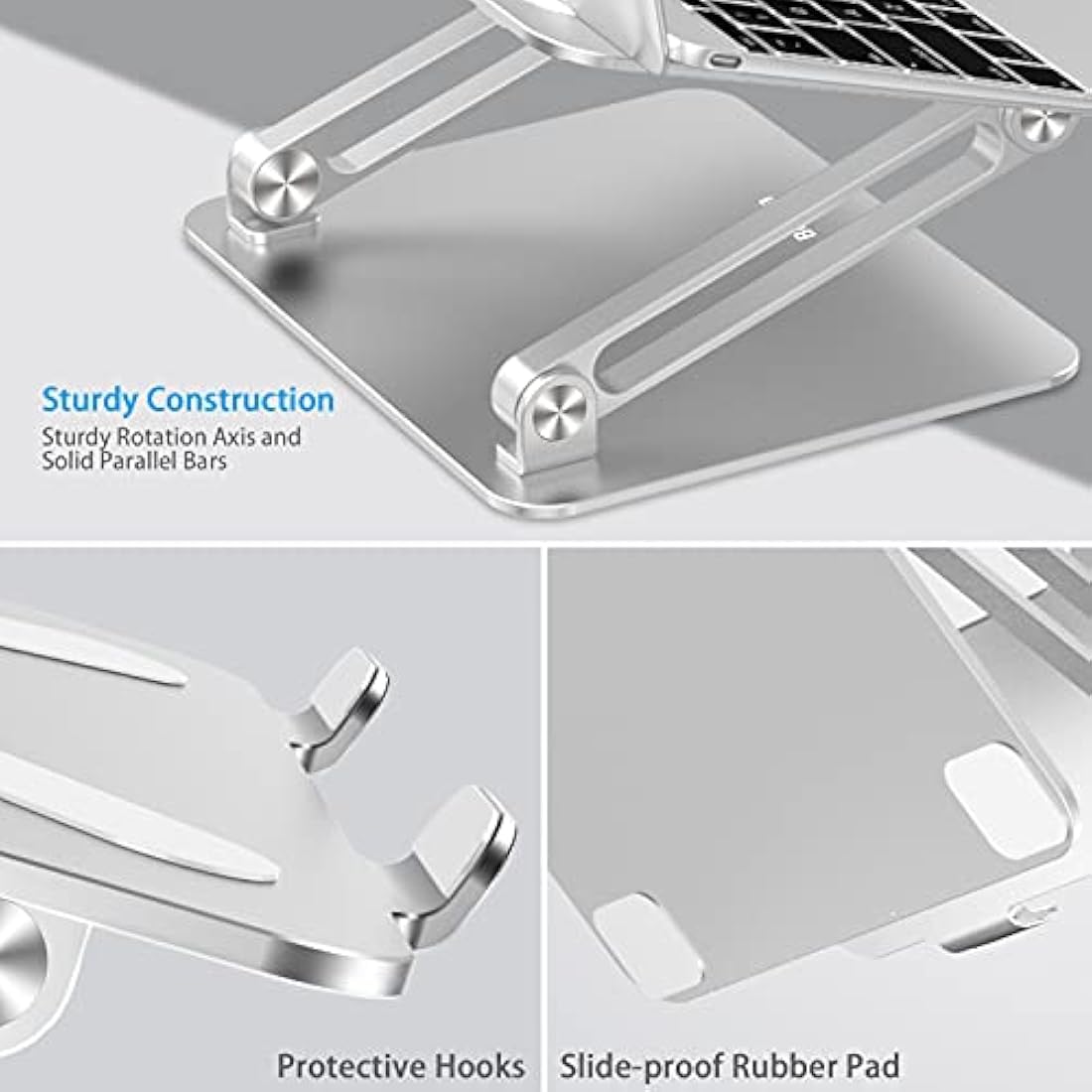 Boyata Laptop Stand, Adjustable Multi-Angle Laptop Riser with Heat-Vent Compatible for Laptop (10-17 inches) including MacBook Pro/Air, Surface Laptop, Samsung, HP Notebook(Silver)