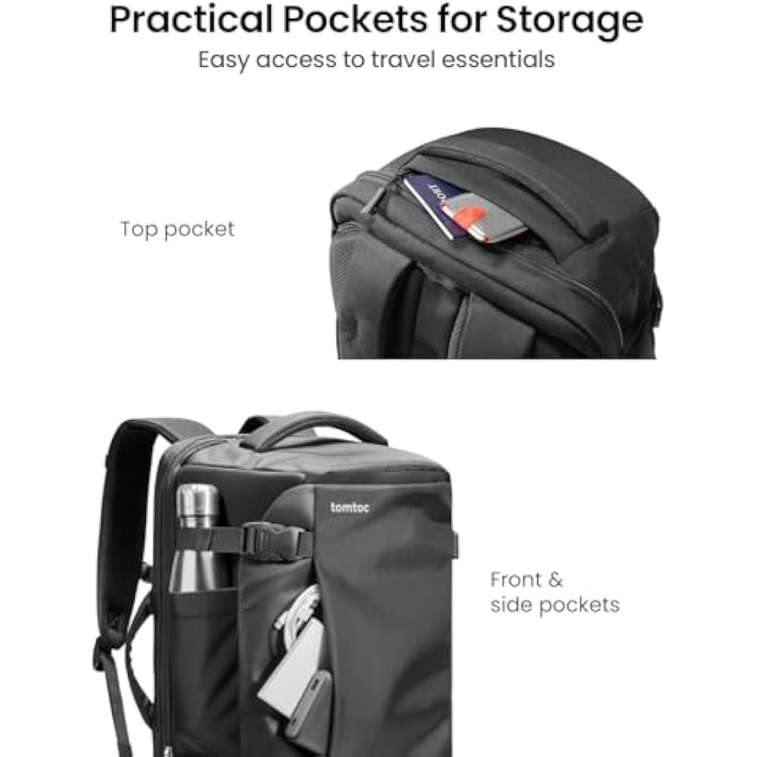 tomtoc Travel Backpack 40L, TSA Friendly Flight Approved Carry-on Luggage Hand Water-resistant Lightweight Business Rucksack, Durable Large Weekender Bag Daypack Fits 17.3 Inch Laptop, PFAS Free