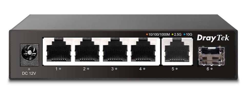 DrayTek VigorSwitch Q60x Multi-gig High Performance Unmanaged Switch, 5 x 2.5 GbE Ports, 1 x 10Gbps SFP+ Uplink