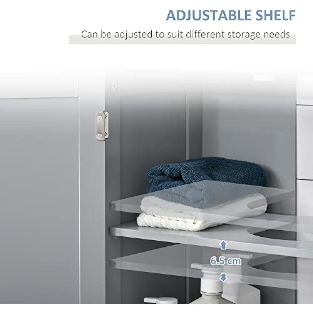 kleankin 60x60cm Under-Sink Storage Cabinet w/Adjustable Shelf Handles Drain Hole Bathroom Cabinet Space Saver Organizer Grey