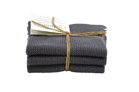 Solwang Cleaning Cloths 3 Count Dark Grey Knitted Cotton Wipes 25 x 25 cm