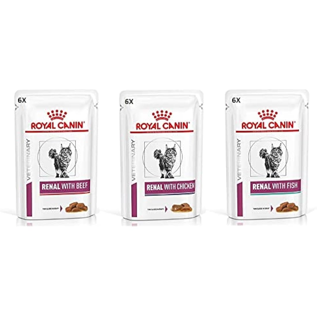 Royal Canin Feline Renal Mix of Tuna, Chicken, Beef Cat Food each 85g (Pack of 18)