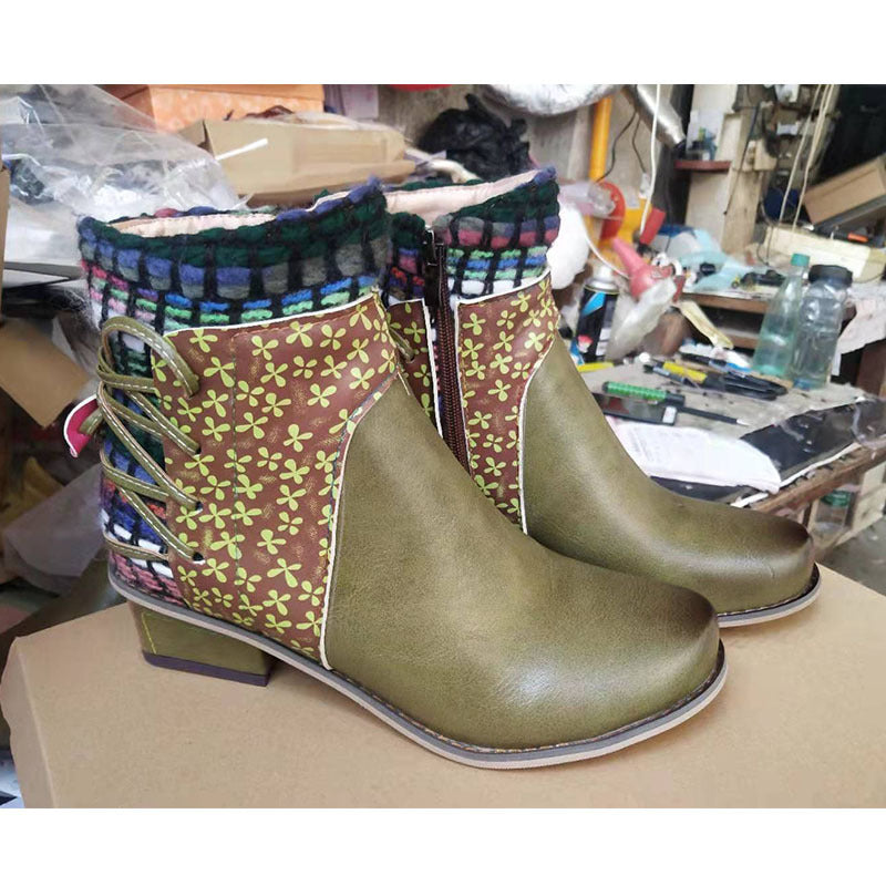 Handmade Ethnic Embroidered Ankle Boots - Vintage Bohemian Short Boots for Women