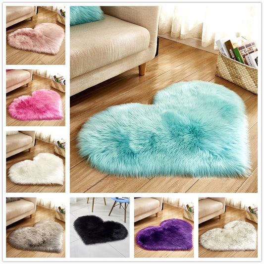 Heart Shaped Fluffy Rug - Non-Slip Plush Living Room Carpet Decor