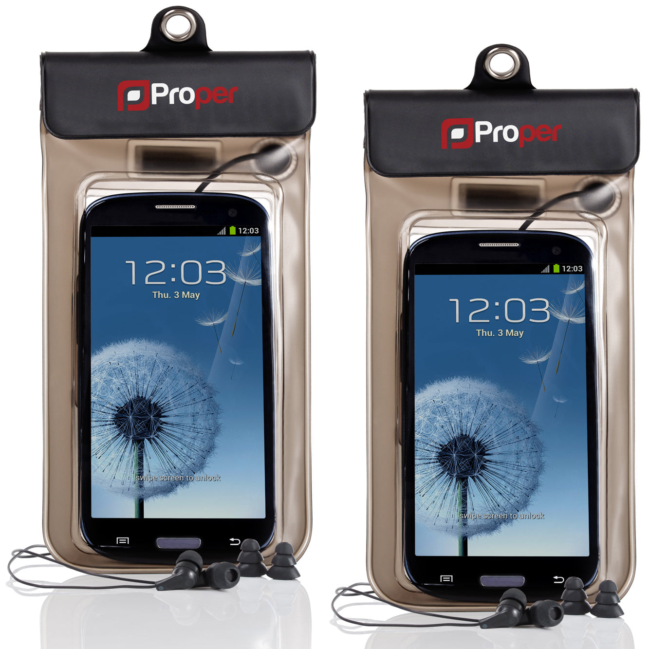 ProperAV Waterproof Case with Waterproof Earphones for Smartphones