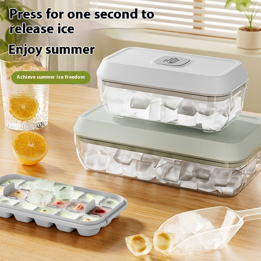 32 Grid Silicone Ice Cube Tray Mould With Lid Shovel Storage Box Remove With One Click Ice Maker DIY Whiskey Cocktail Tools Summer Kitchen Gadgets