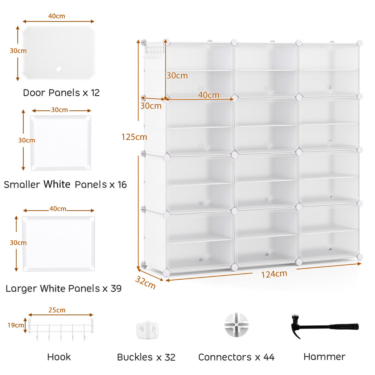 48 Pairs Expandable Modular Shoe Storage Cabinet with Door-Black