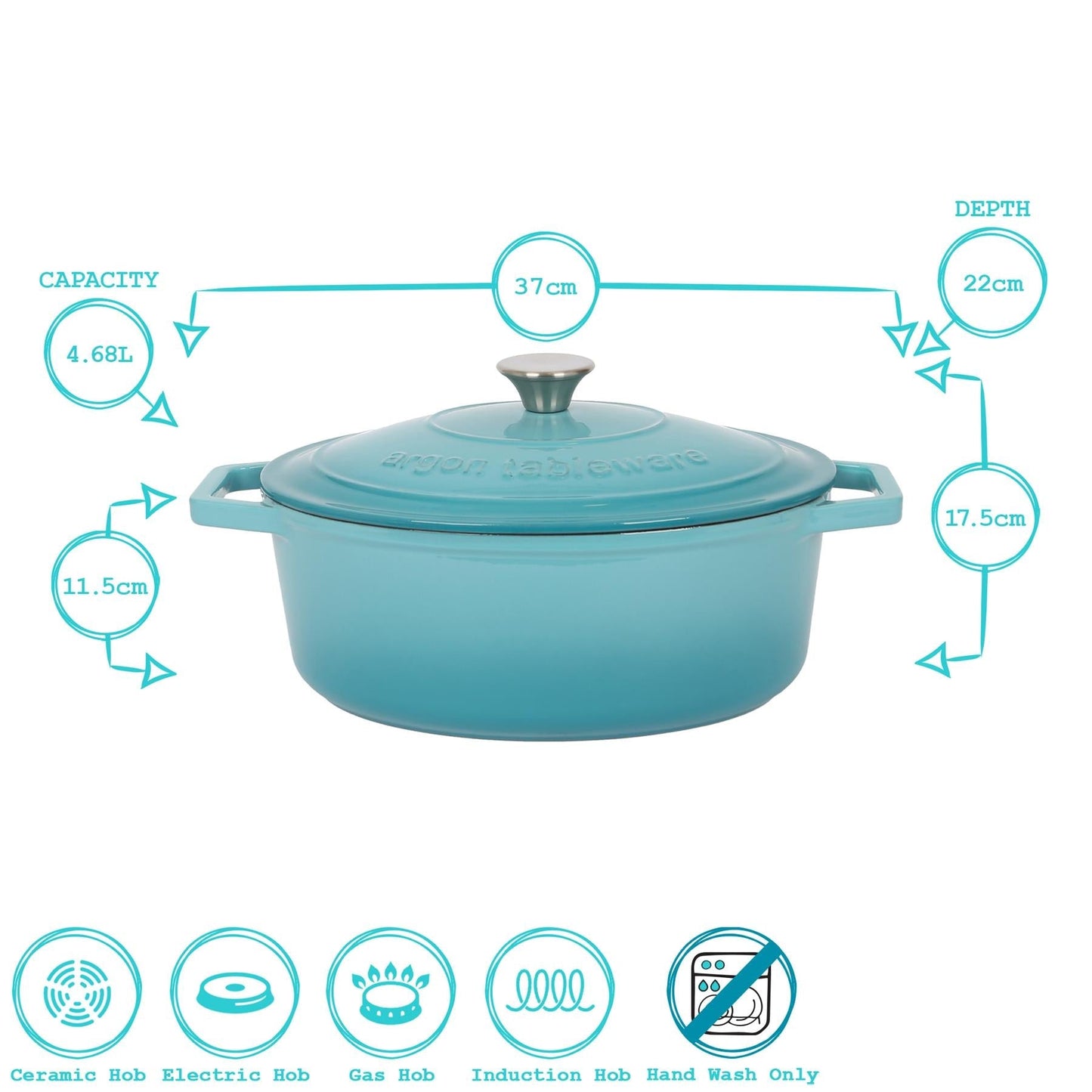 4.68L Dark Grey Oval Cast Iron Casserole Dish
