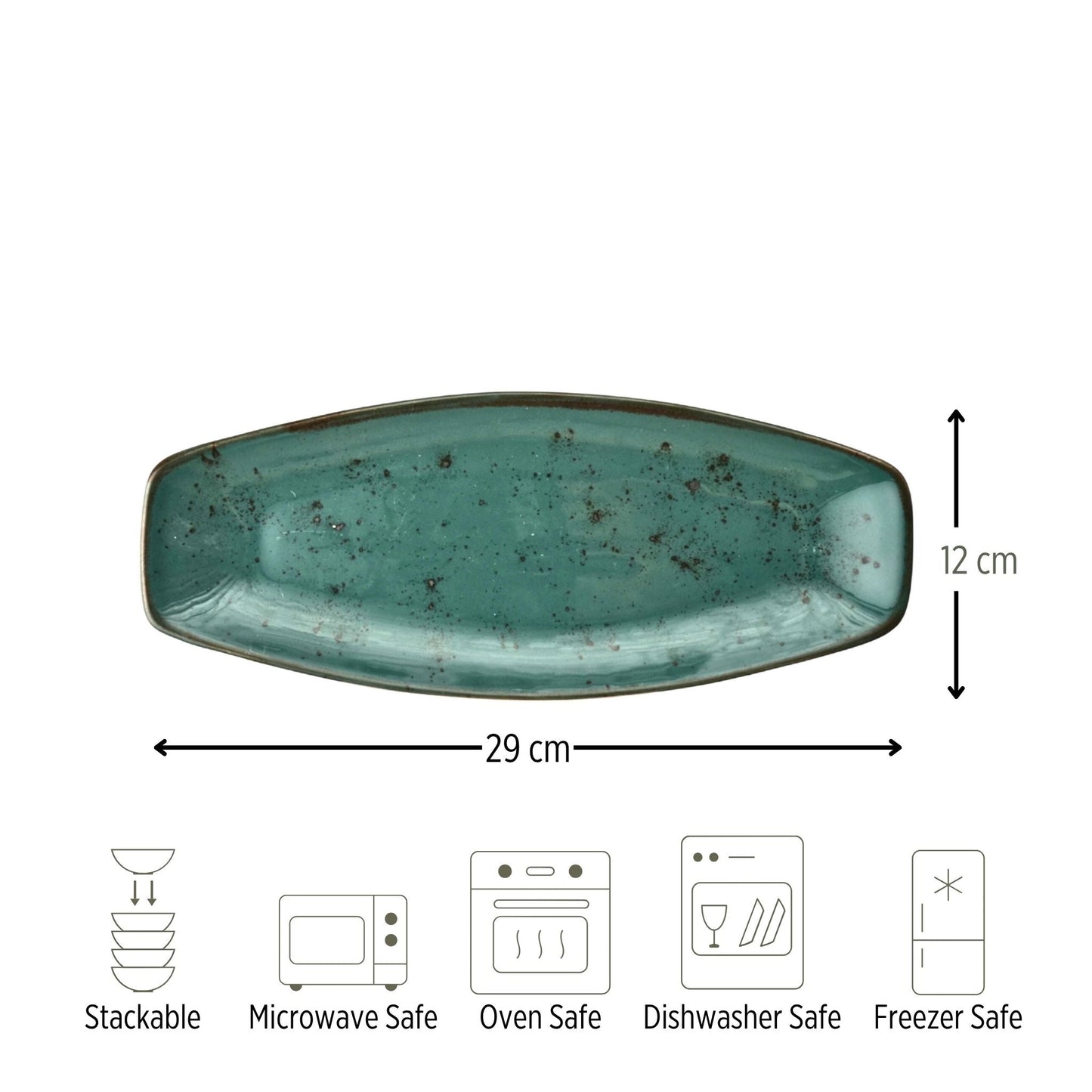 Porcelain Serving Plate - Fairlie, Teal Green - 28x15cm