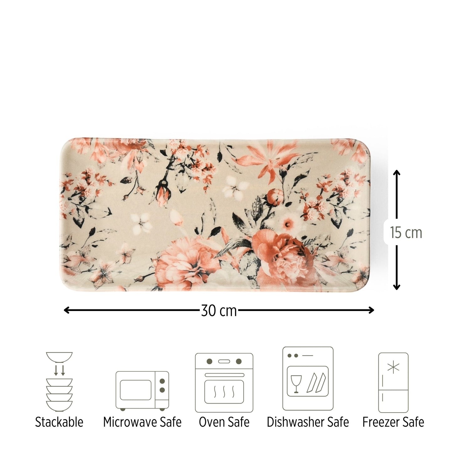Porcelain Serving Plate - Rochelle Series, Blossom - 30x15cm