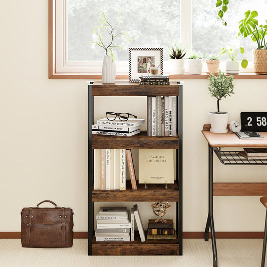 4 Tier Wooden Bookcase Bookshelf with Dual Anti-Tipping Kits-Rustic Brown
