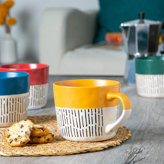 450ml Yellow Colour Block Dash Stoneware Coffee Mug