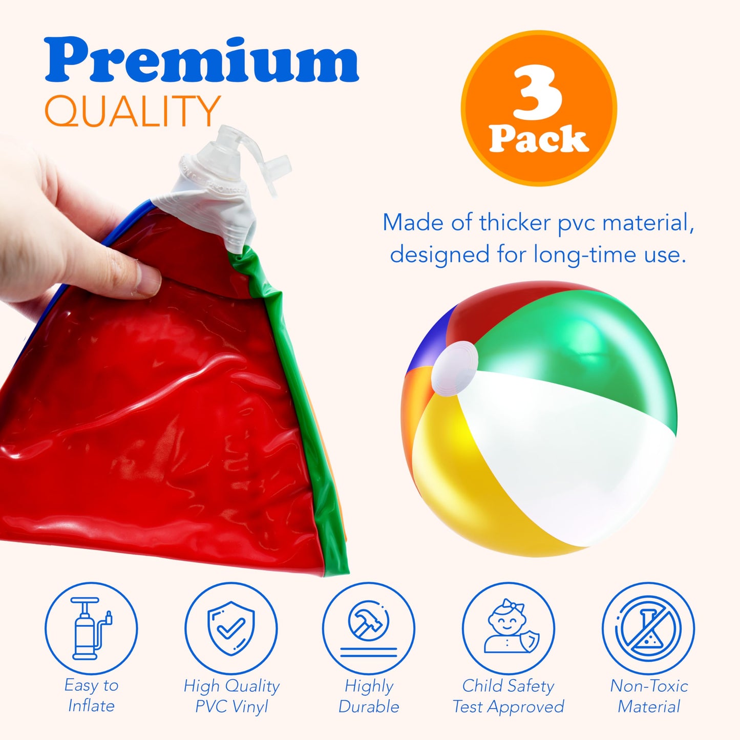 4E's Novelty Beach Balls 3-Pack 20-Inch Rainbow Pool Toys for Kids