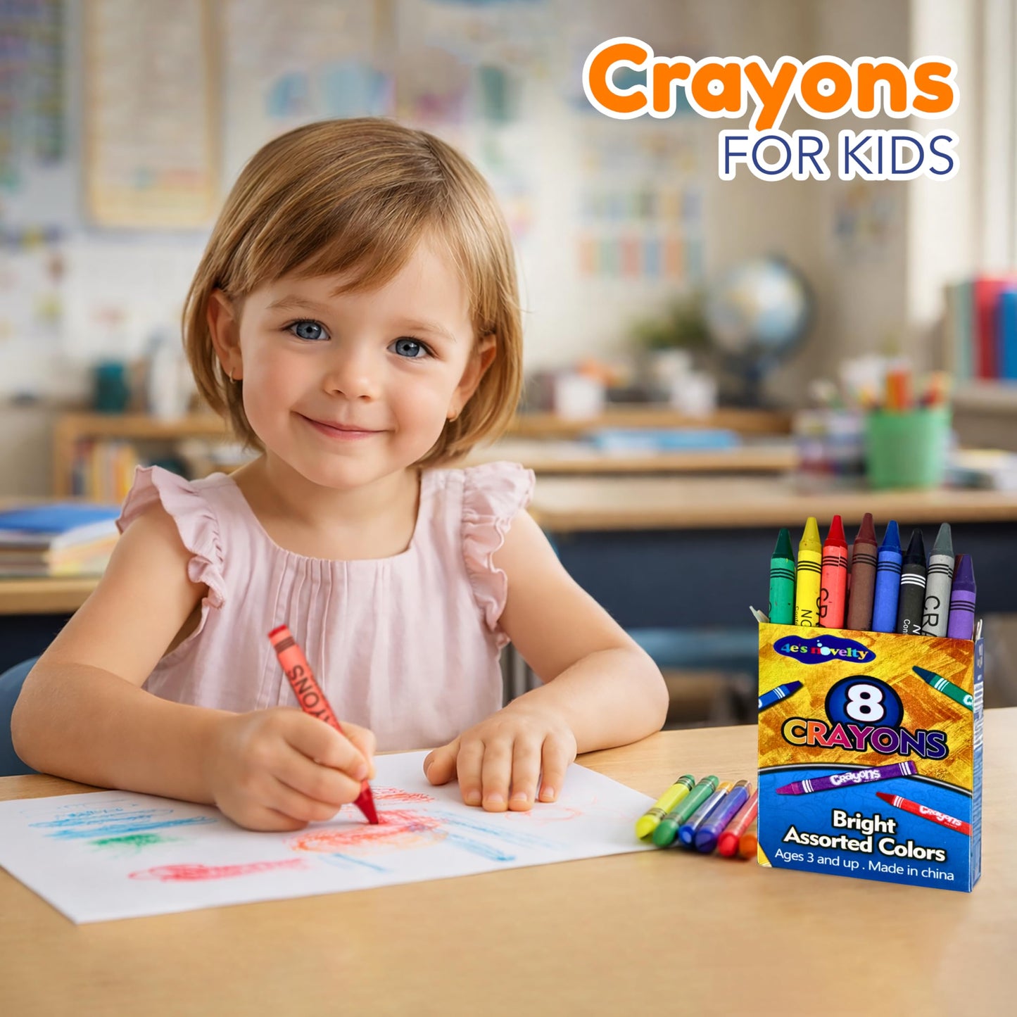 4E's Novelty 48 Boxes of 8-Packs Crayons Bulk – Classroom & Party Supplies, Non-Toxic