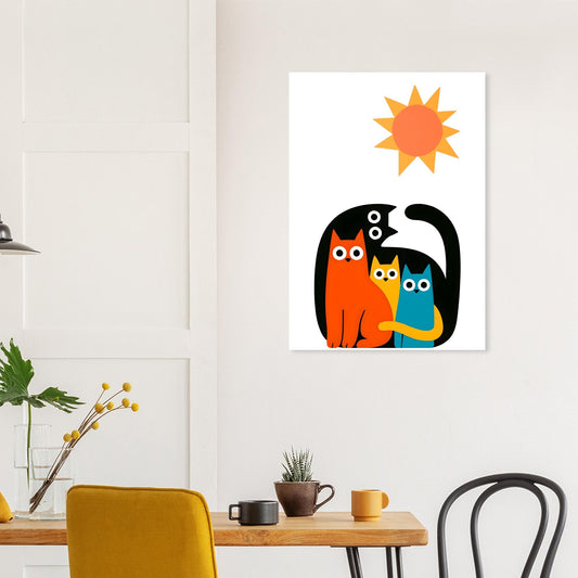 Modern Cat Family Poster - Minimalist Wall Art Print - Colorful Cat Decor for Home & Nursery