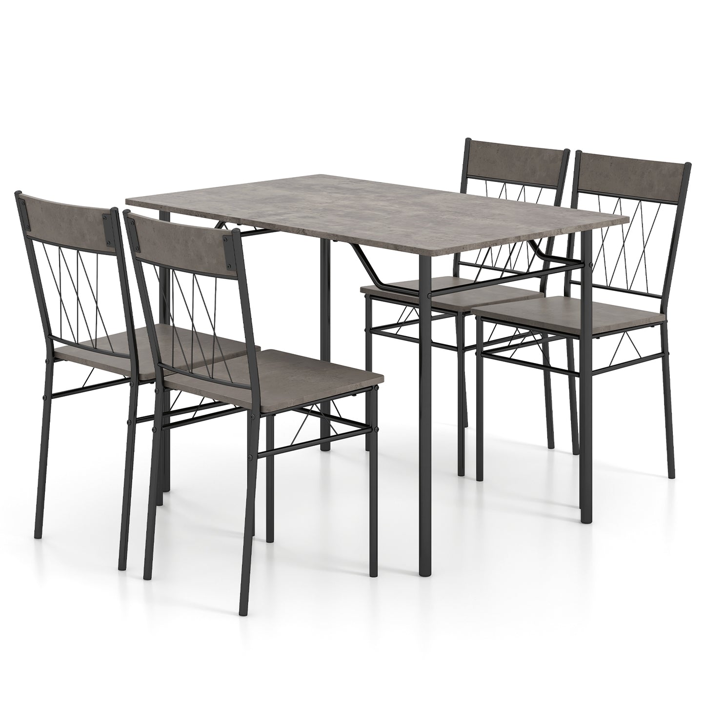 5-Piece Dining Table Set for 4 with Metal Frame for Living Room-Black