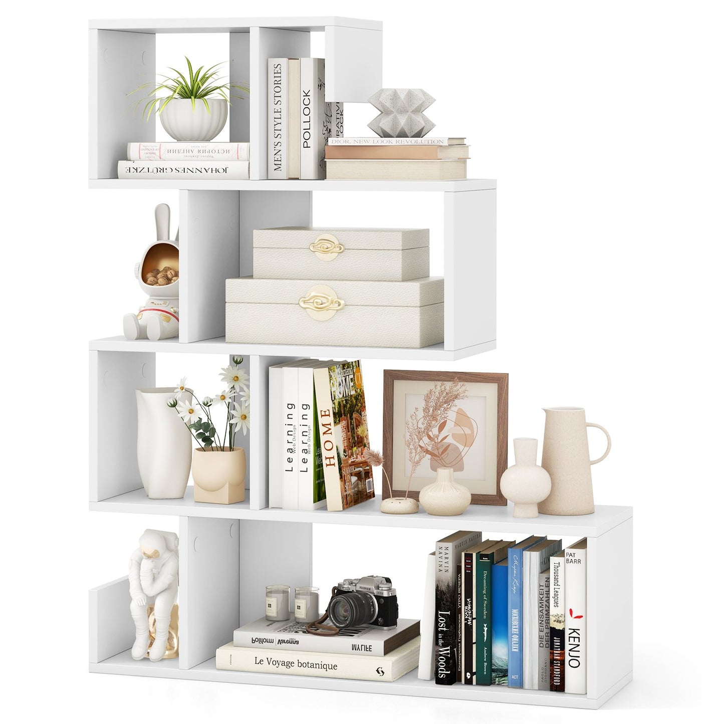 5-Tier S-Shaped Bookshelf with Open Cubes and Anti-Toppling Kits-Black