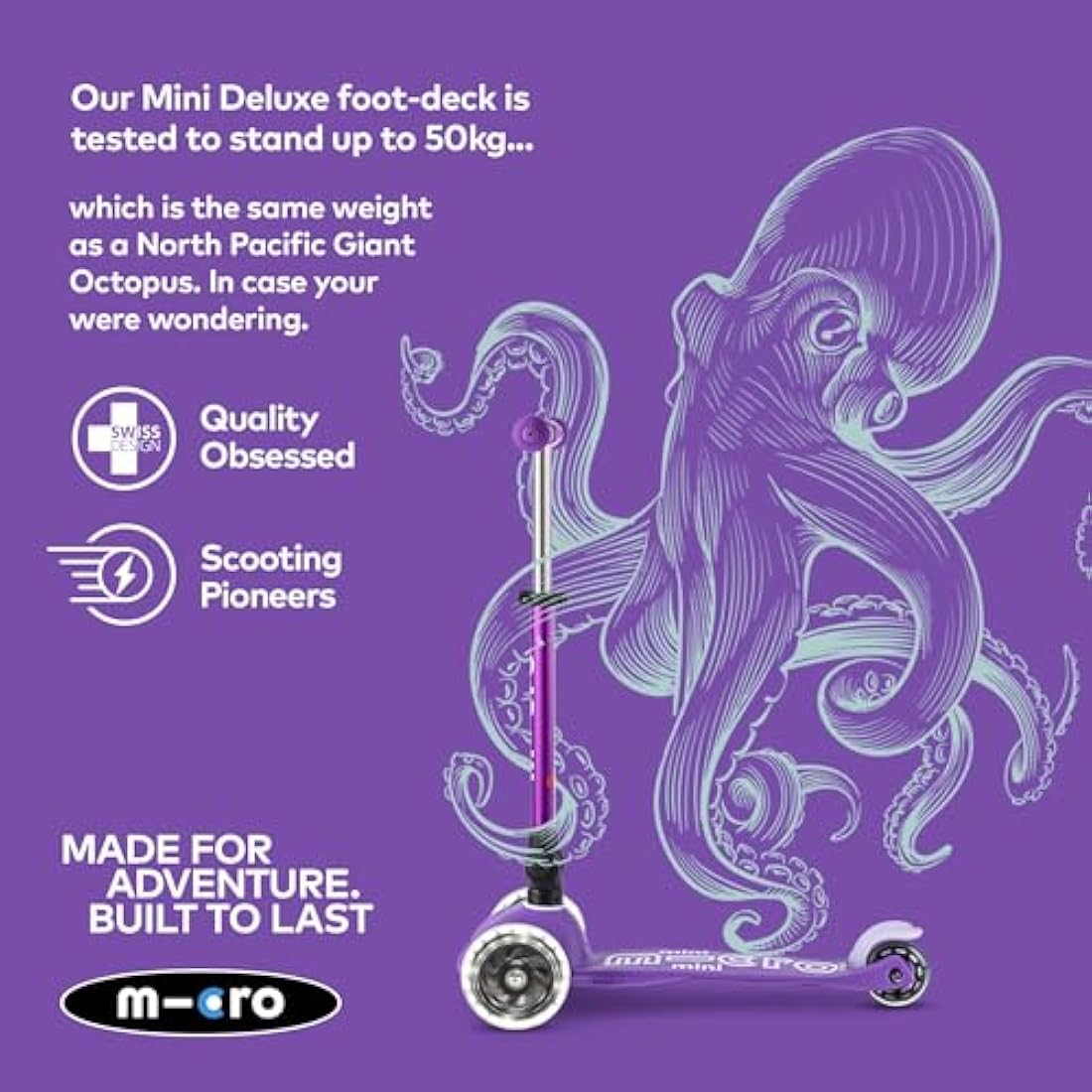 Micro Scooters | Mini Micro Deluxe LED Children's Scooter | Handlebar Adjustable & Foldable | Extra Grippy Deck | Weather Tested Stem | Light Up Wheels | Foldable | 2-5yrs | Boys & Girls