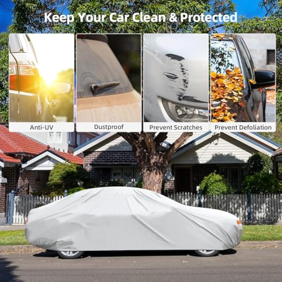 Car Cover, Ohuhu Universal Full Car Covers Outdoor Indoor, All Weather Protection Auto Cover Windproof Snowproof Dustproof Scratch Resistant UV Protection, Fit Sedan (191"-201"/ 485-510cm)