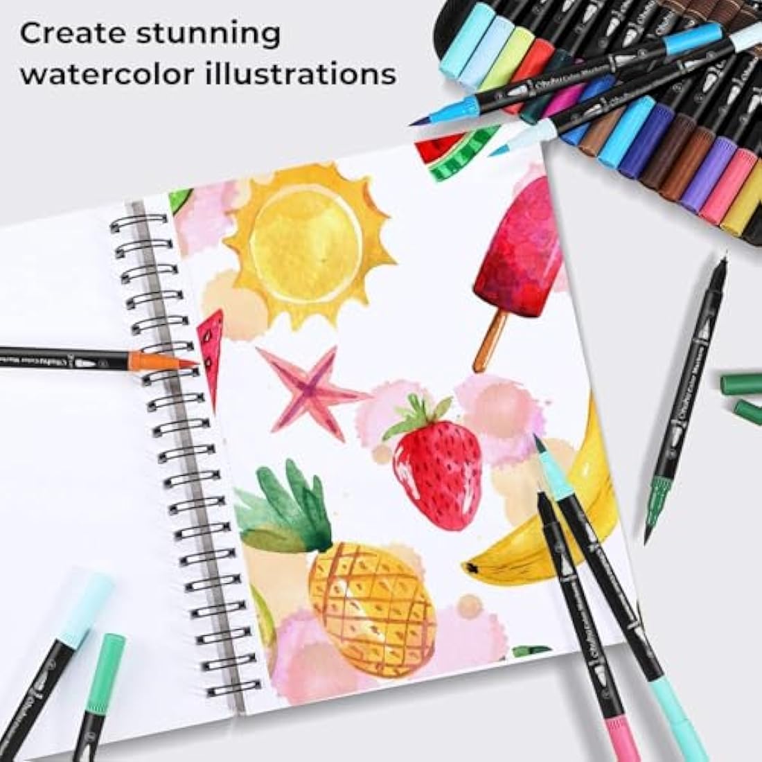 Ohuhu 160 Colouring Pens: Dual Tip Brush Pens Felt Tip Pens Art Markers Set with Fineliner, for Kids Adults Colouring Book Drawing Calligraphy Sketching Journal, Art Gift, Maui - Black