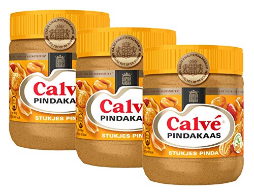 Calve Pindakaas met Noot (Peanut Butter with Chunks of Nuts) 3 Jars x ea 12.3oz/350gr by Calve