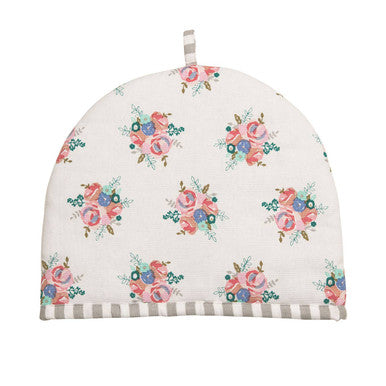 Amelie White Cotton Tea Cosy with Floral Design