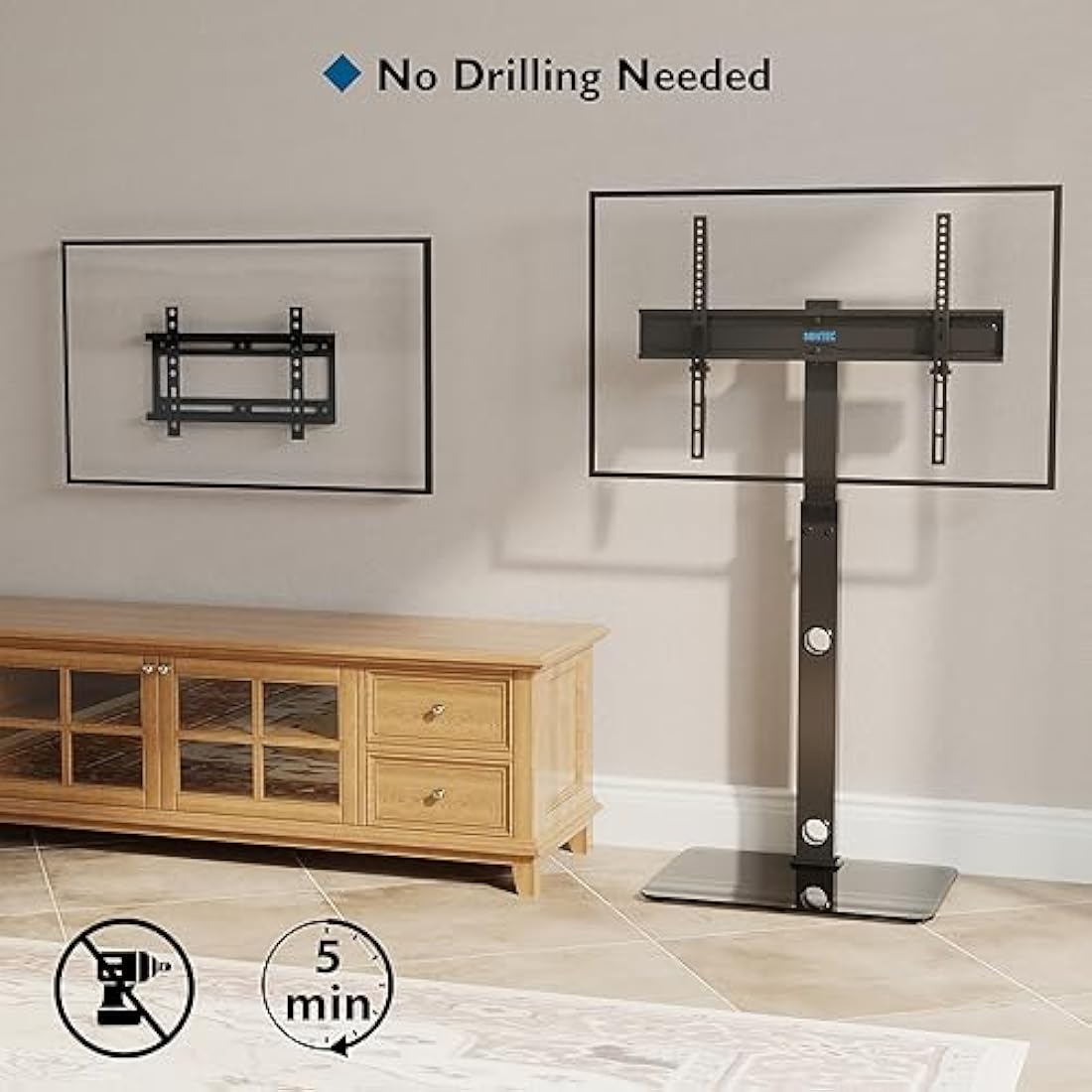 BONTEC TV Floor Stand for 30-70 inch LED LCD OLED Plasma Flat Curved TVs, Height Adjustable Tall TV Stand with Brackets up to 40kg, Max VESA 600x400mm